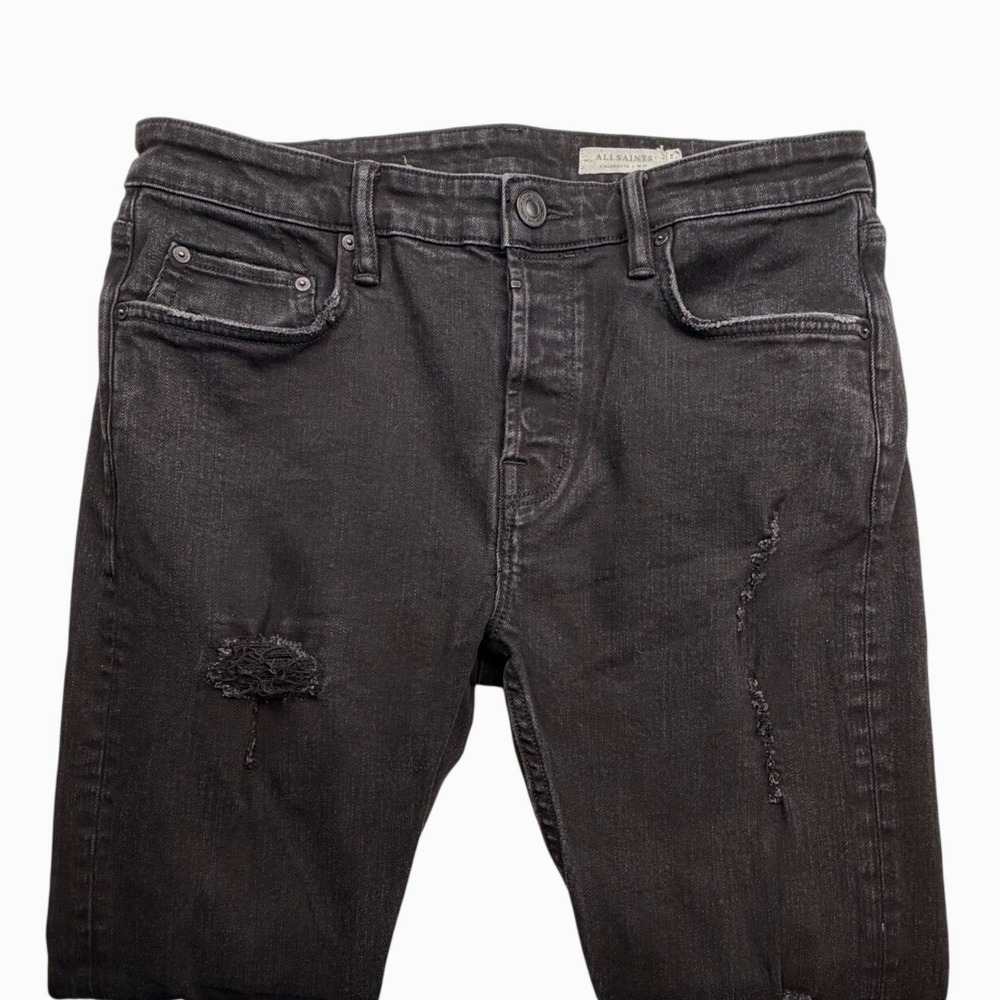 AllSaints Cigarette Skinny Distressed Jeans Mens W33 Washed Black Denim